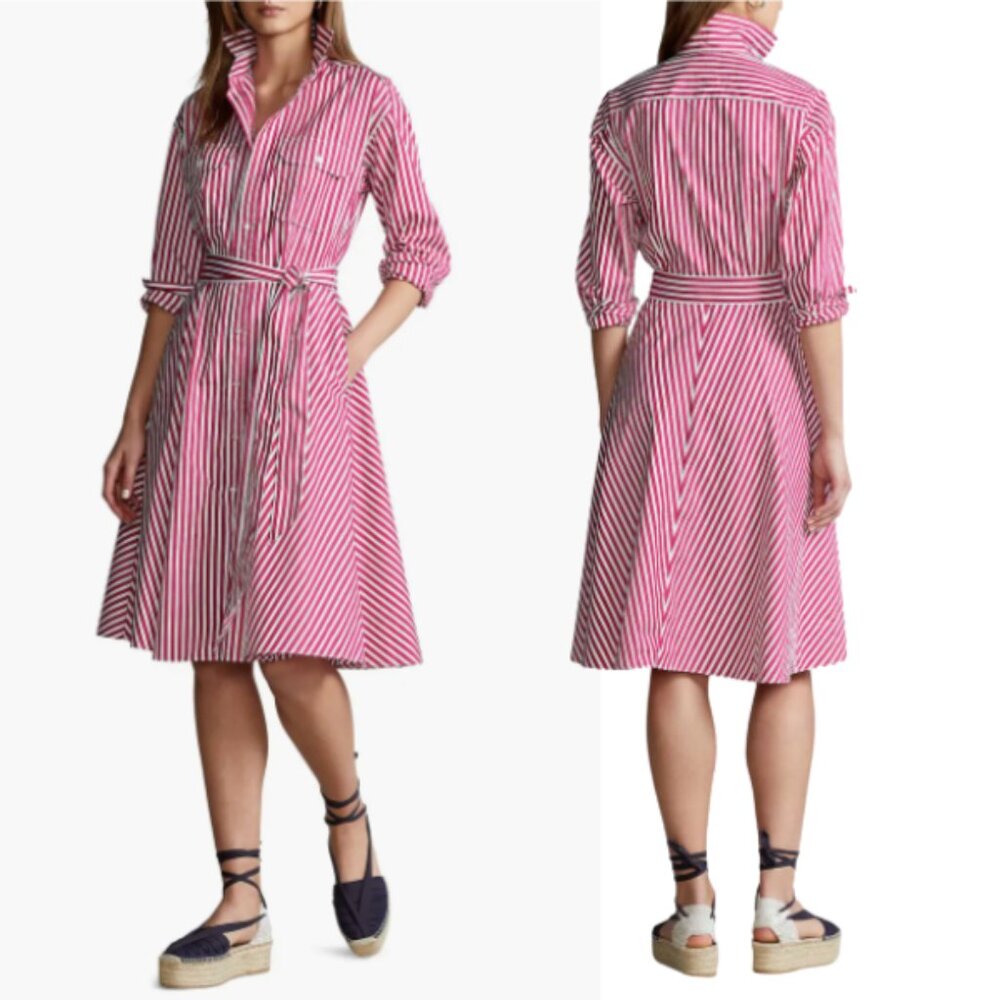 Polo Ralph Lauren Stripe Long Sleeve Cotton Shirtdress New With Tag